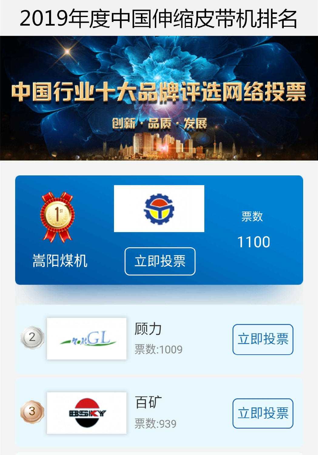 伸縮皮帶輸送機(jī)2019年度排名活動(dòng)嵩陽煤機(jī)暫列第一